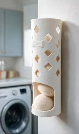 White BallBar mounted in a laundry room holding wool dryer balls